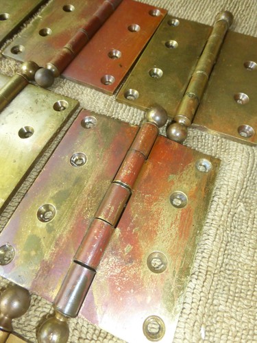7 Vintage Antique 4.5"x4.0" Brass Cannonball End Hinges 72721 K - Imagen 4 de 7
