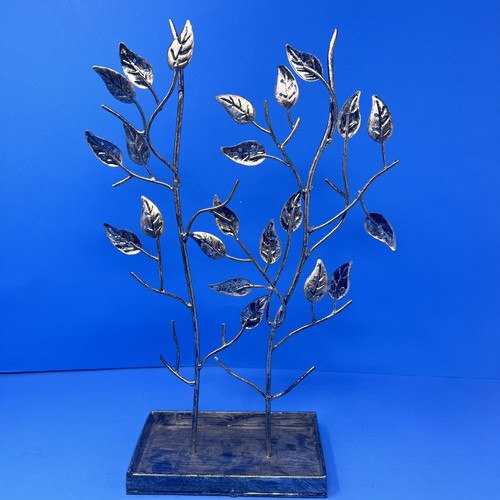 New Silver/Black Tone Metal Tree & Leaf Jewelry Stand 15" x 7" long x 4" wide - Picture 12 of 24