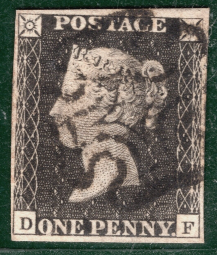 PENNY GREY-BLACK 1840 QV Stamp GB SG.3 1d *Plate 8* (DF) *UNLISTED SHADE* YOR108