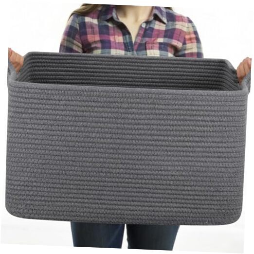 Large Toy Basket, Rectangle Baby Blanket Basket, Kids Toy Storage Dark Grey