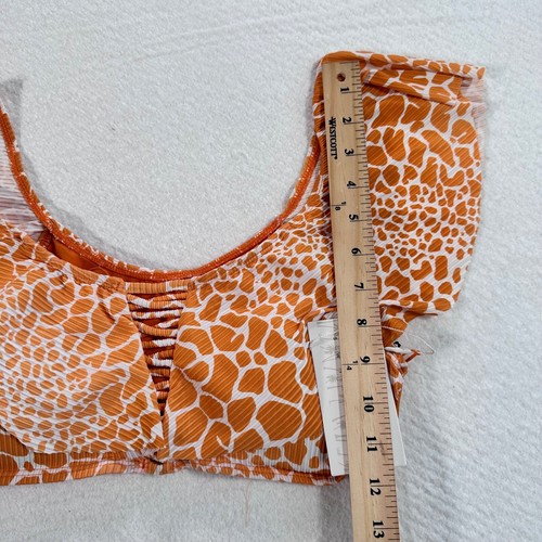 Tini Bikini Top Orange White Animal Print Womens Large Ruffle Off Shoulder Swim - Picture 4 of 7