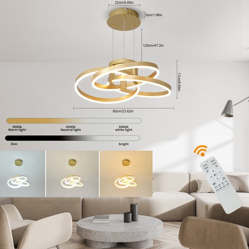 Modern Pendant Light Gold Wave LED Ceiling Lamp Dimmable Dining Room Chandelier - Picture 3 of 14