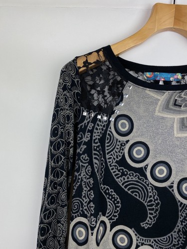 Desigual ladies abstract pattern lace long sleeve top tunic size M - Picture 6 of 16