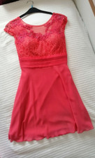 Abendkleid, Ballkleid, Koralle, Größe S, Knielang, Spitze, Glitzersteinchen