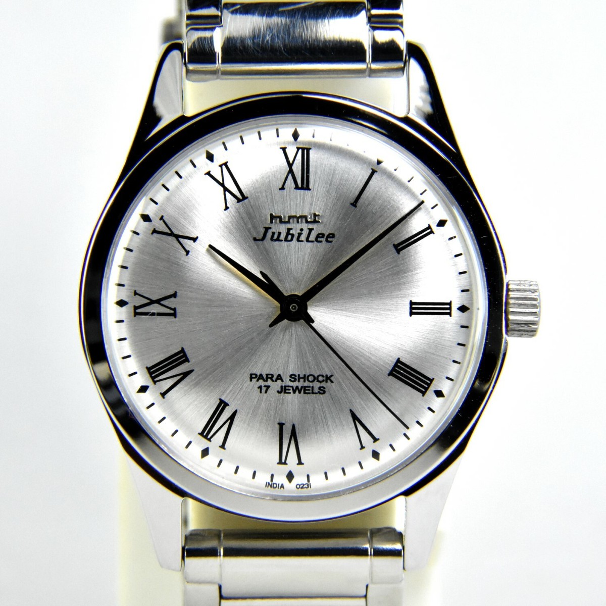 Rare HMT Jubilee Silver 17 Jewels Hand Winding Para Shock Watch