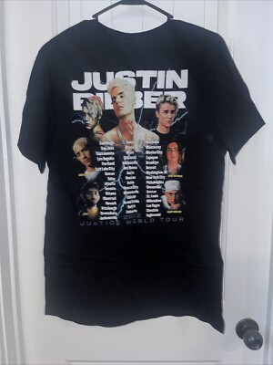 Justin Bieber Justice World Tour 2022 Shirt Size L Black Double