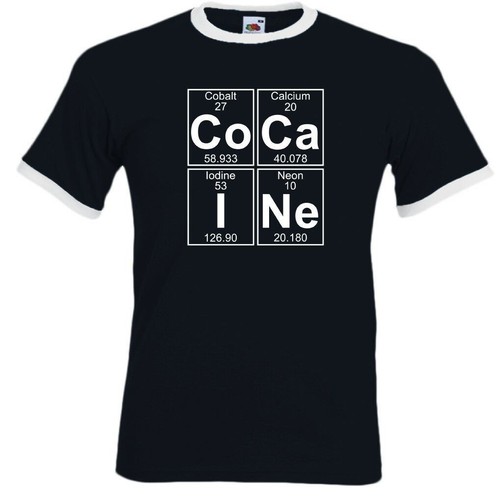 Cocaína Camiseta Tabla Periódica Símbolos Hombre Funny Droga Humor Ciencia Broma