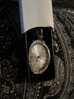 2011 AVON EVERYDAY ELEGANCE WATCH-BLACK/SILVER/RHINESTONES-NEW IN BOX-FREE SHIP