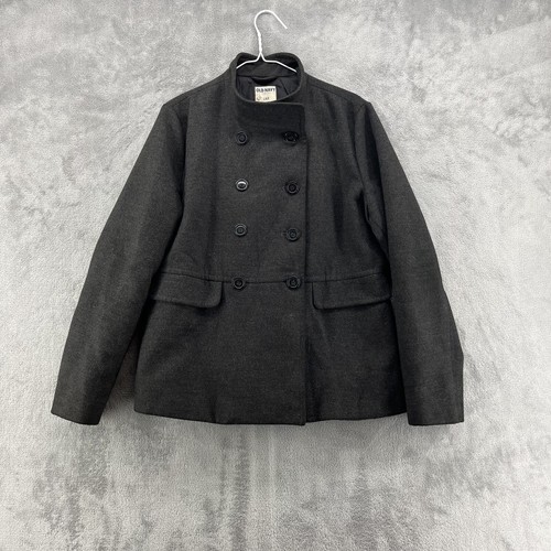Old Navy PeaCoat Womens Large Heather Gray Mock Neck Double Breast Military