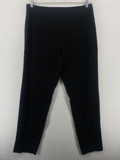 EILEEN FISHER Pants M Linen Tapered Trouser Full Length Trouser Side Zip Black