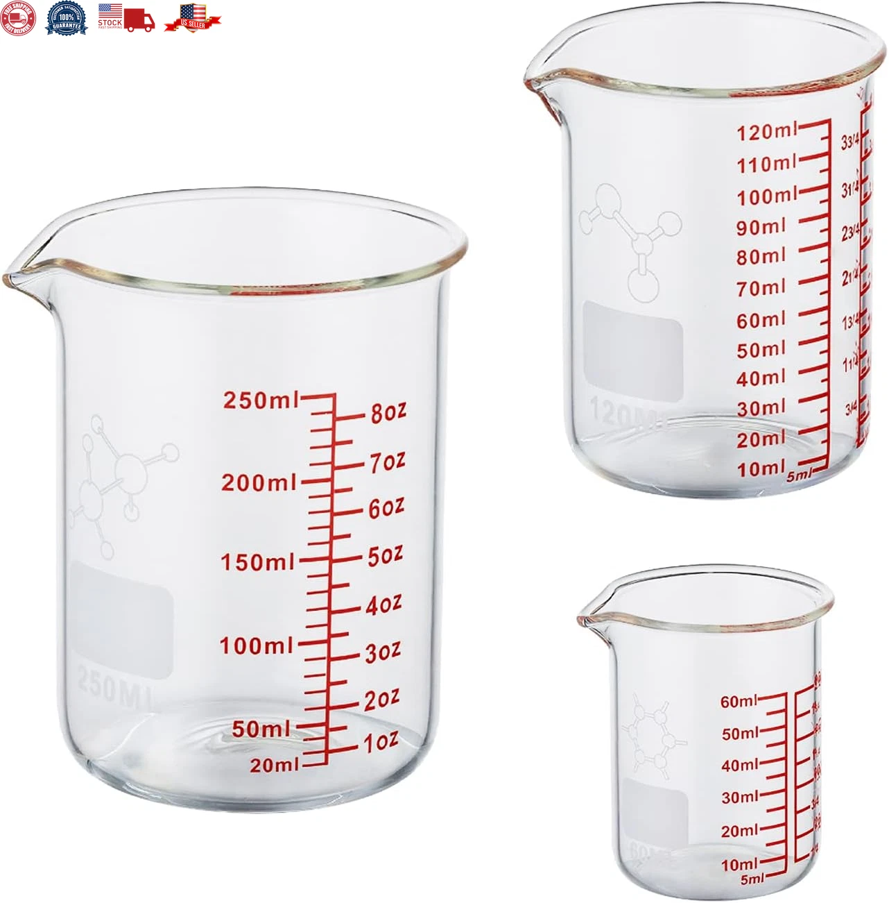 High Borosilicate Glass Measuring Cup Set V Shaped Spout Glass Measuring Beaker
