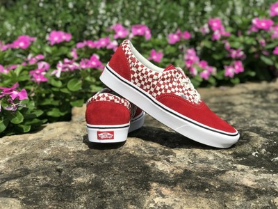 vans era racing red checkerboard skate shoes