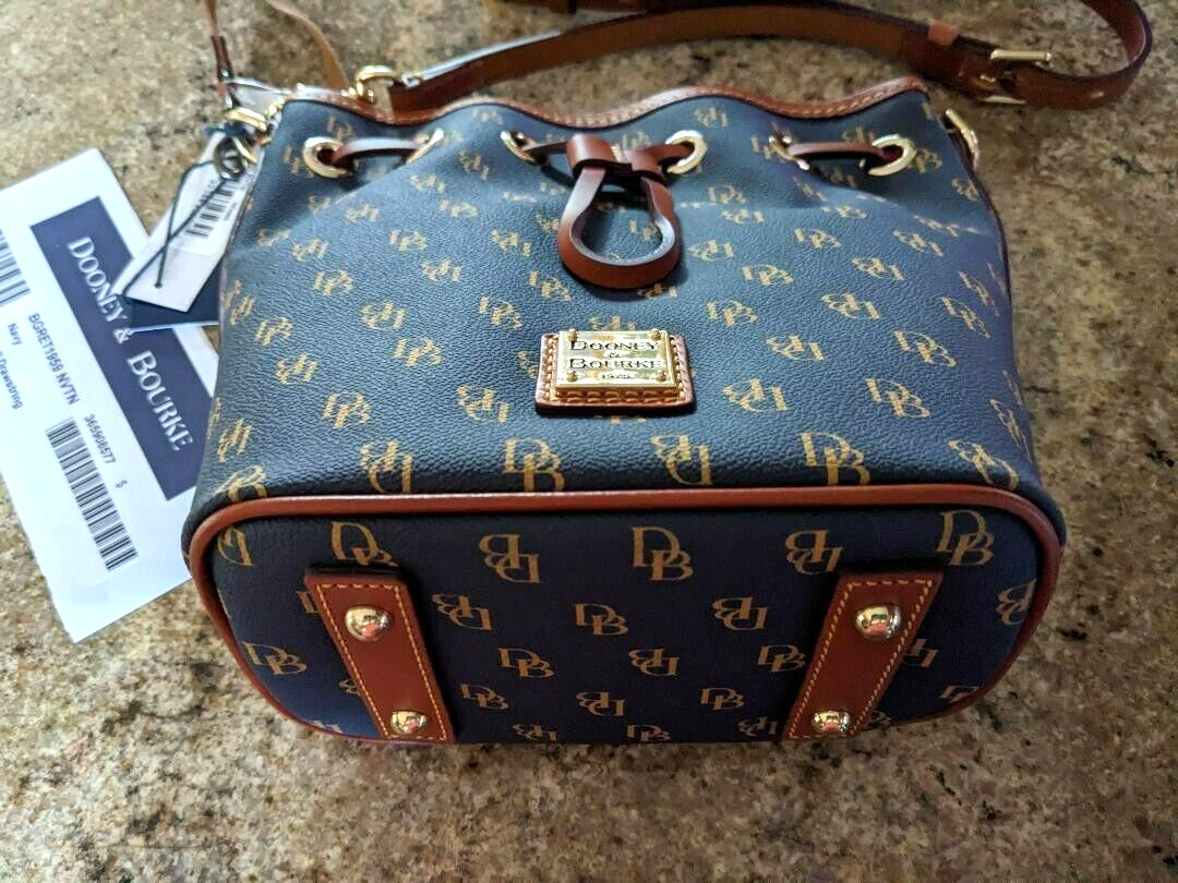 Dooney Bourke Gretta SMALL Drawstring Logo Bucket NAVY MSRP $218 