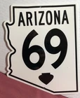 VINTAGE ARIZONA US 69 GASOLINE 12” PORCELAIN LIKE ENAMEL GAS HIGHWAY ROAD SIGN