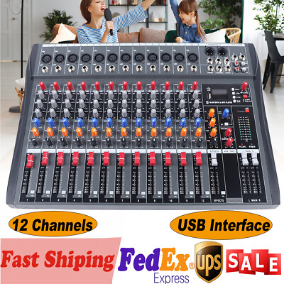 12 Channel Audio Mixer Bluetooth USB DJ Sound Mixing Console Amplifier Studio