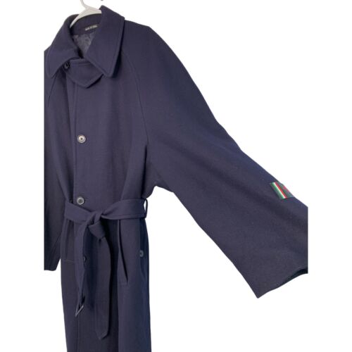Vintage Y2K Vincenzo D'Italia Wool Trench Coat Men's 44 L Navy 7520 Winter - Picture 3 of 14