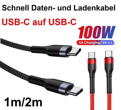 USB C-C Ladekabel 100W 5A Type C Schnellladekabel iPhone Samsung Xiaomi Huawei
