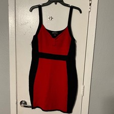 Forever 21 Plus Red Black Colorblock Bandage Bodycon Mini Dress 1X Sleeveless