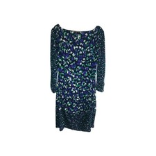 Coast Black Purple Green Leopard Print Jersey Fitted Dress Size 14