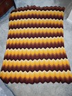 Vtg Handmade Afghan Crochet Earth Colors Zig Zag Chevron Blanket Throw 73x53
