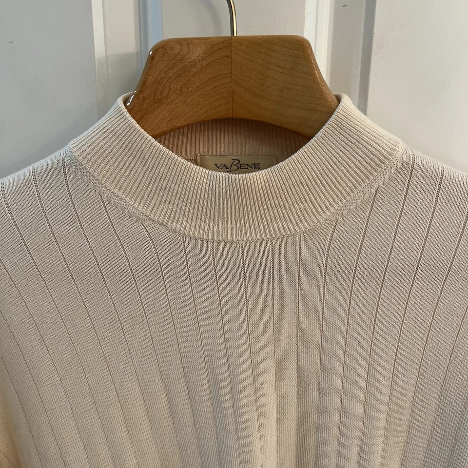 Suéter de Seda Va Bene Hombres Extra Grande XL Cuello Simulado Manga Larga Marfil 2 Capas Acanalado Foto 2 de 4