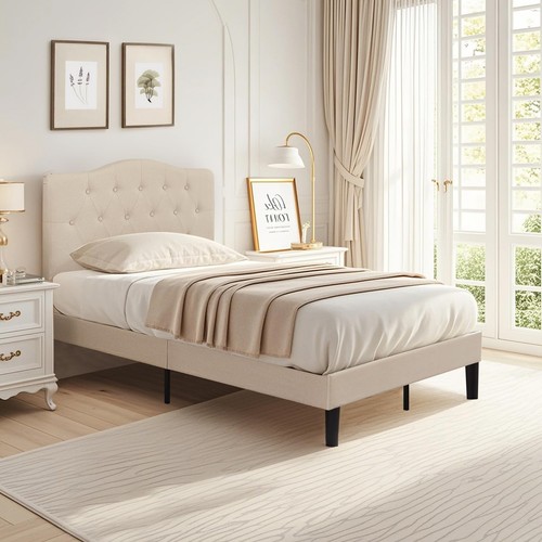 Twin Size Bed Frame Upholstered Platform with Tufted Adjustable Headboard/Mat... - Picture 3 of 8