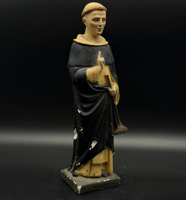 Vintage Saint Vincentius Statue Hand Painted Religious Figure Monk 10'' Rare 