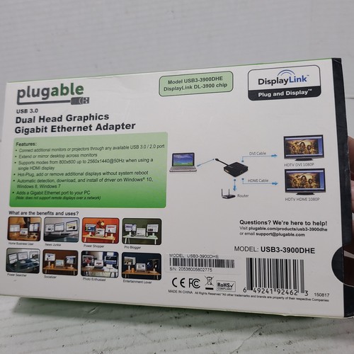 Plugable USB 3.0 Dual-Head Graphics & Gigabit Ethernet Adapter (HDMI, DVIVGA) - Bild 3 von 9