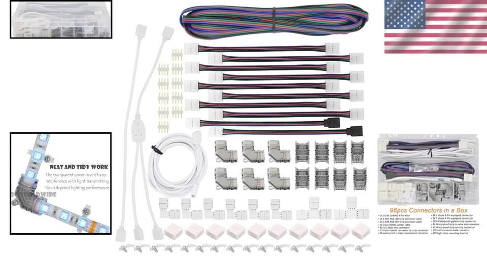 14 Types Waterproof 10mm 4 Pin RGB LED Strip Connectors Kit for DIY Projects - Image 2 of 4