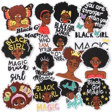 16 Pcs Black Girl Iron on Patches for Clothes Afro Girl Embroidered Applique