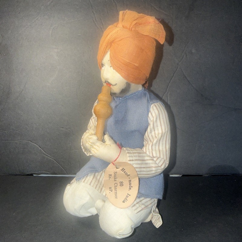 Vintage Cloth Snake Charmer Doll Hand Painted Face Made In India