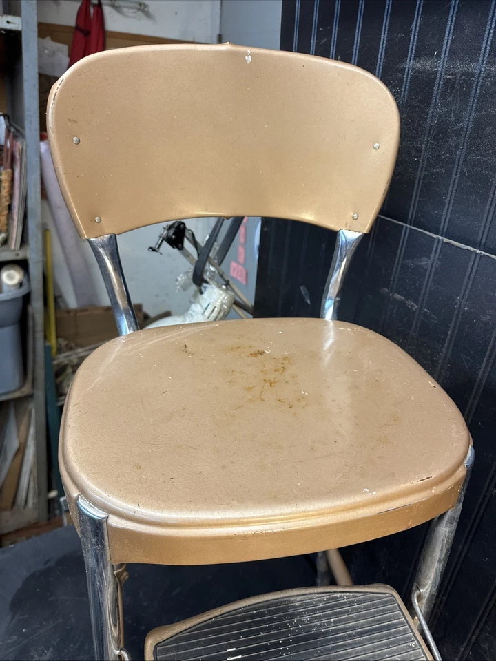 Mid Century Cosco Retro Style Farmhouse Counter Chair/Step Stool Chrome Tan - Image 3 of 4