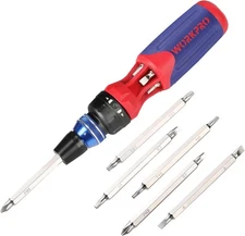 WORKPRO 12-in-1 Ratcheting Multi-Bit Screwdriver Blue, Multicolor, Silver 
