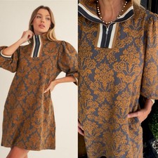 Brown Floral Rio sleeve western Farm Flower midi Dress Anthropologie Earrings