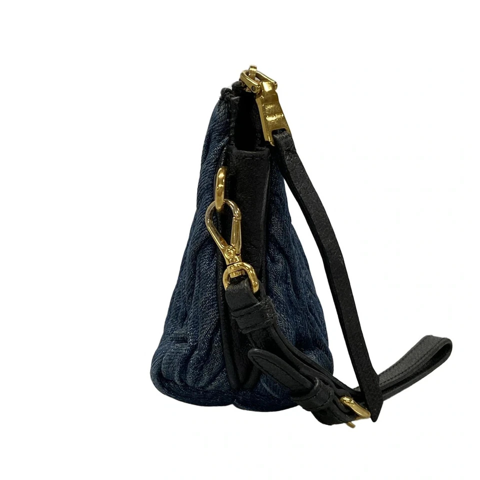 Auth miumiu Matelasse Navy Denim Leather Pouch - Image 2 of 4
