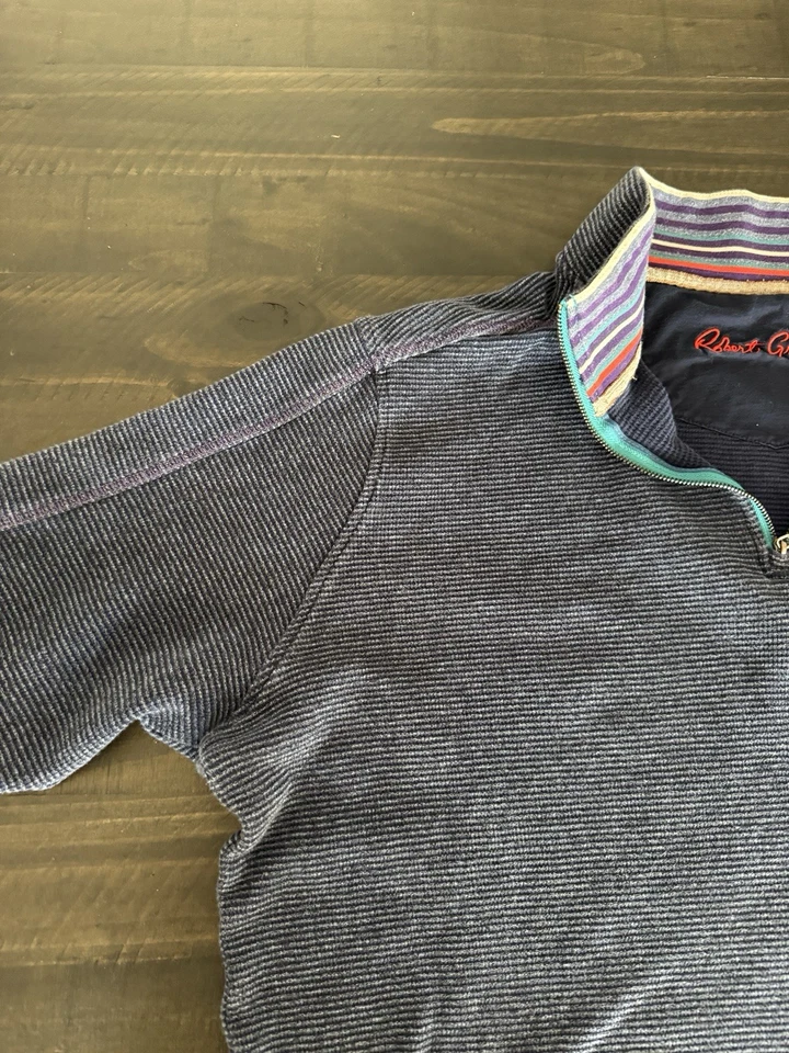 Sudadera Robert Graham 2XL Calce Clásico 100% Algodón 1/4 Cremallera Azul Marino Foto 4 de 4