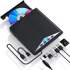 7-in-1 DVD/CD Burner - USB 3.0 5Gbps - External PC Reader/Writer  SD/TF Card Hu