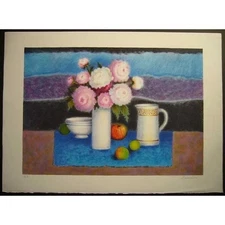 European Print Lithograph Lavania "Bouquet: White/Pink" 55X75cm
