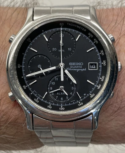 Vintage Seiko Alarm Chronograph 7T32-6A5A -1994 -New Glass -Working -New Battery