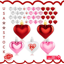 36Pcs Valentines Day Decor Heart Ornaments Classic Red Pink Silver