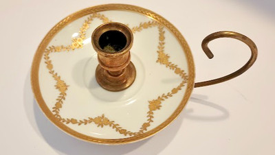 Limoges France Ovington Bros NY Gold Laurel Garland Plate Made into Candlestick
