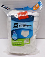 Hanes Tagless Boy's Briefs Wicking Cool Comfort White 6 Pack M 10-12