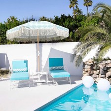 Foldable Fringe Umbrella Outdoor Patio with Storage Bag UPF 50 Beach Table