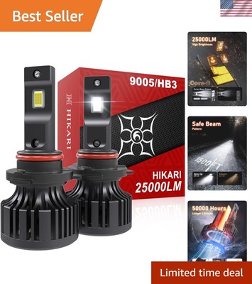 High-Lumen 9005 LED Bulbs - 25000LM, 45W, 6000K White, Universal Fit, Pack of 2