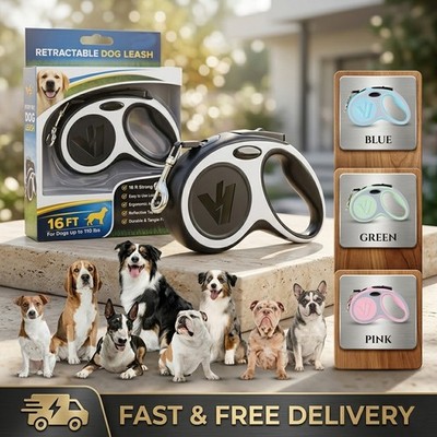 No Pull Dog Leash Long Retractable Automatic Leash w/ Soft Padded Handle Clip