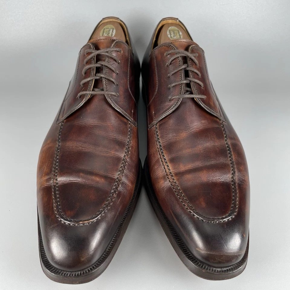 Zapatos de vestir Magnanni para hombre talla 11,5 M cuero marrón bruñido delantal punta Derby Foto 2 de 4