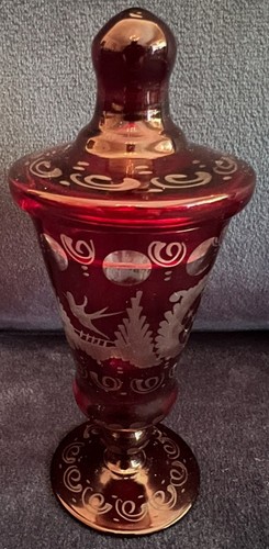Czech-Biedermeier Era Cut To Clear Ruby Red 1880's Lidded Goblet - Picture 10 of 13