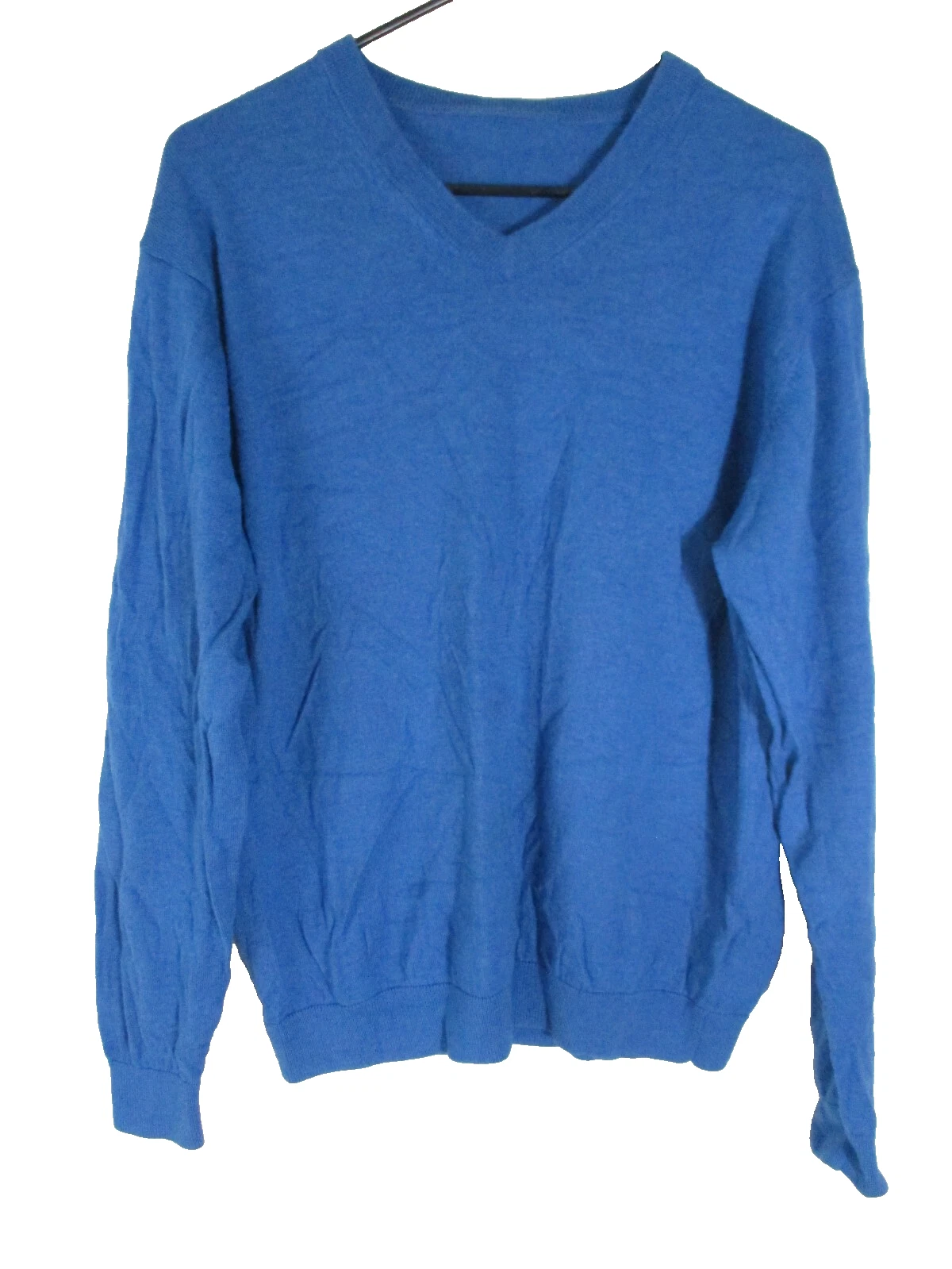 M Men's Classic Wool soft sweater blue long sleeve extra fine merino wool