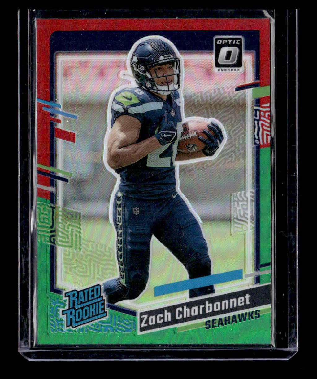 2023 Donruss #392 Zach Charbonnet Rated Rookie Optic Preview Red Green