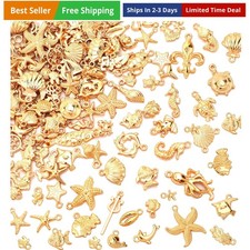 120 PCS Summer Beach Charms for Jewelry Making, Assorted KC Gold Ocean Life S...